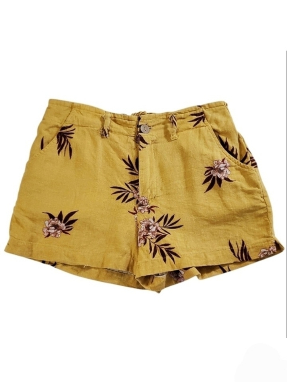 2094 * Sky And Sparrow Floral Print Linen Blend Shorts Yellow Red Size S